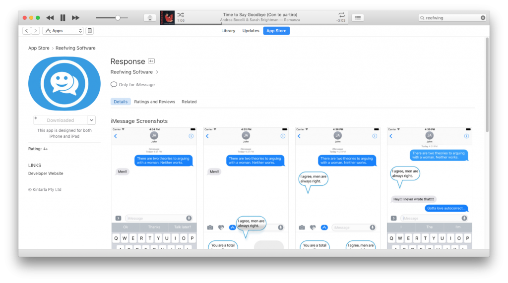 Response sticker pack on iTunes